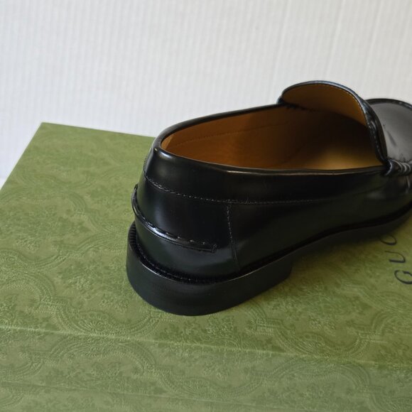 NIB Gucci Millennial Ribot interlocking G black leather loafers- G 10.5 US 11.5 - Picture 10 of 10